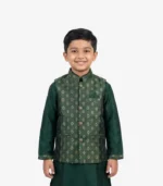 Premium Emerald Green Jacquard Koti Panjabi for Kids – Royal Festive Edition