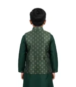 Premium Emerald Green Jacquard Koti Panjabi for Kids – Royal Festive Edition - Image 2