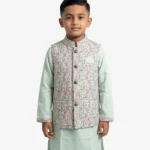 Premium Kids' Garden Patchwork Koti Panjabi Set – Mint Green
