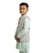 Premium Kids' Garden Patchwork Koti Panjabi Set – Mint Green - Image 2
